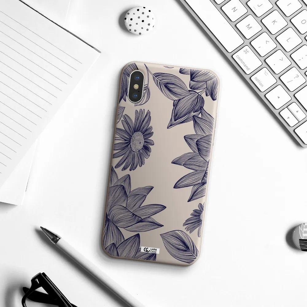 Blue Line Flower Apple iPhone X Silicone Stone Case