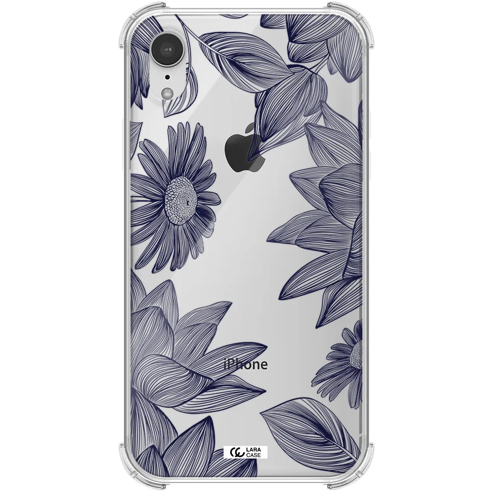 Blue Line Flower Apple iPhone XR Clear PC Case