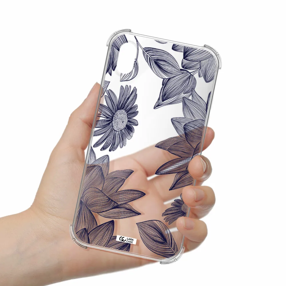 Blue Line Flower Apple iPhone XR Clear PC Case