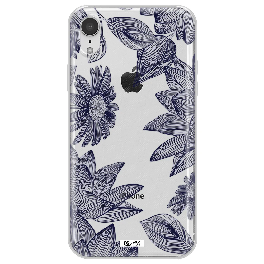 Blue Line Flower Apple iPhone XR Clear TPU Case