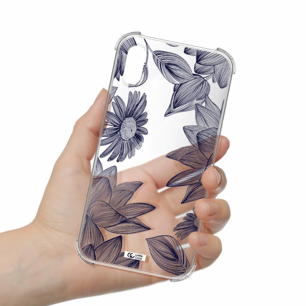 Blue Line Flower Apple iPhone XS Clear PC Case