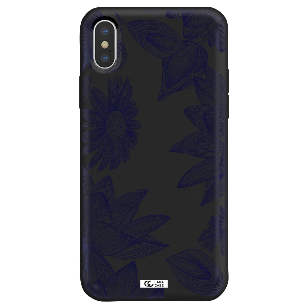 Blue Line Flower Apple iPhone XS Silicone black Case