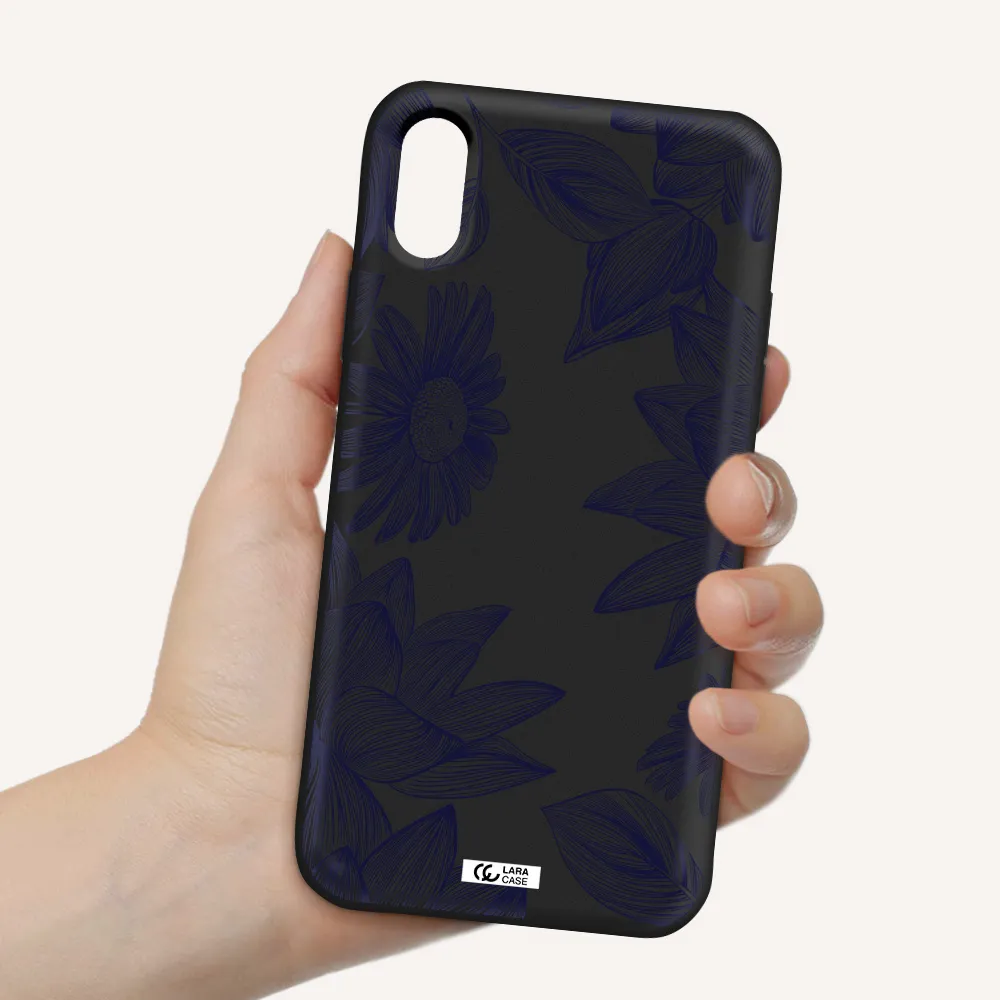 Blue Line Flower Apple iPhone XS Silicone black Case