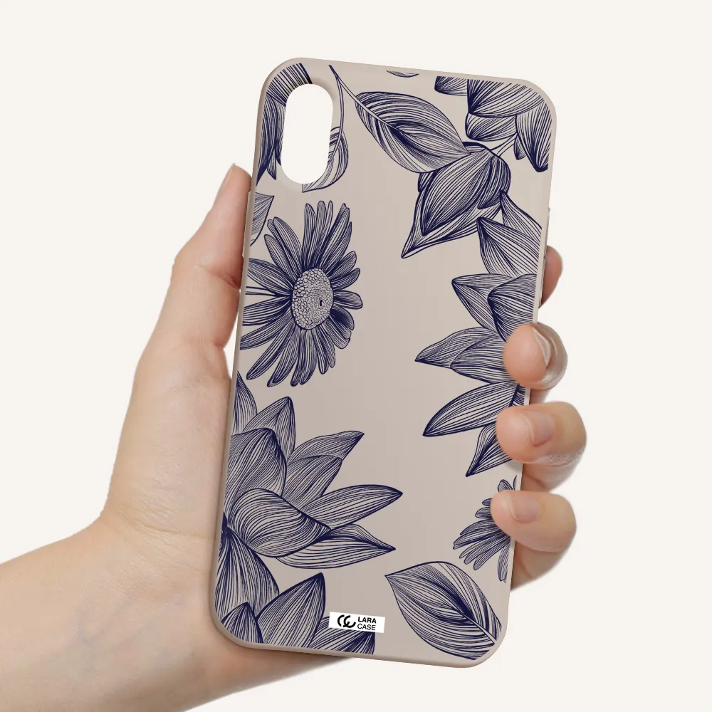 Blue Line Flower Apple iPhone XS Silicone Stone Case