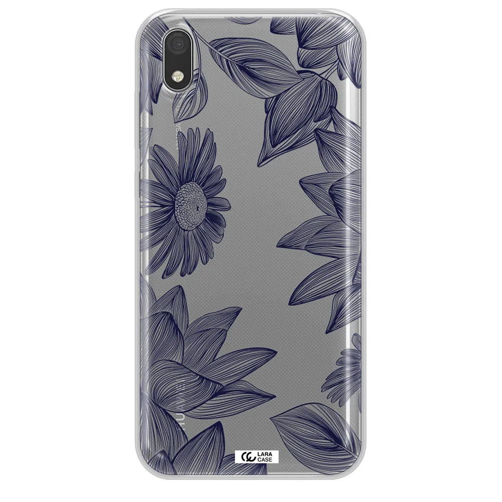 Blue Line Flower Huawei Honor 8S Clear TPU Case