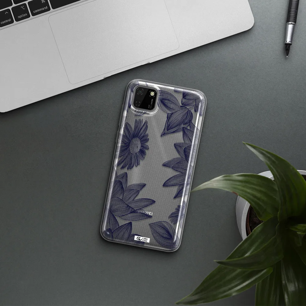 Blue Line Flower Huawei Honor 9S Clear TPU Case
