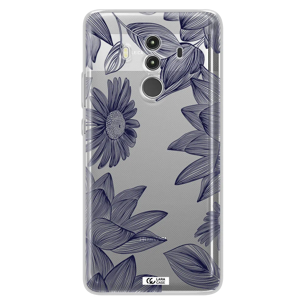 Blue Line Flower Huawei Mate 10 Clear TPU Case