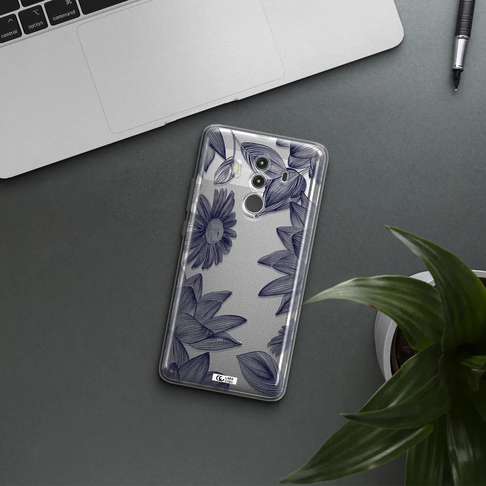 Blue Line Flower Huawei Mate 10 Clear TPU Case
