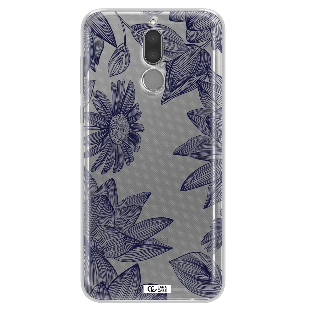 Blue Line Flower Huawei Mate 10 Lite Clear TPU Case