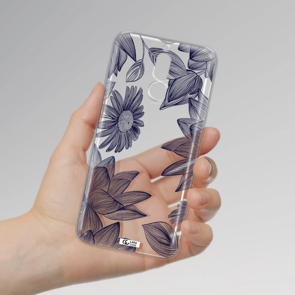 Blue Line Flower Huawei Mate 10 Lite Clear TPU Case