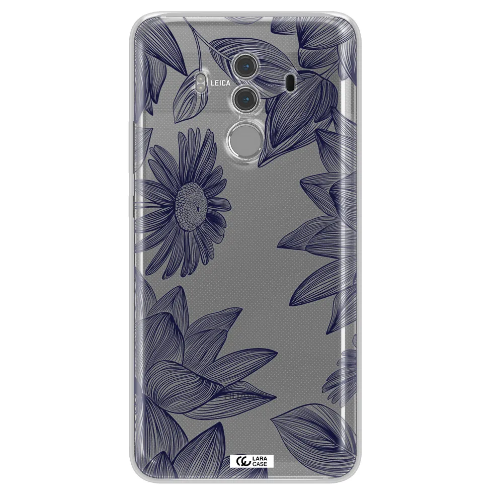 Blue Line Flower Huawei Mate 10 Pro Clear TPU Case