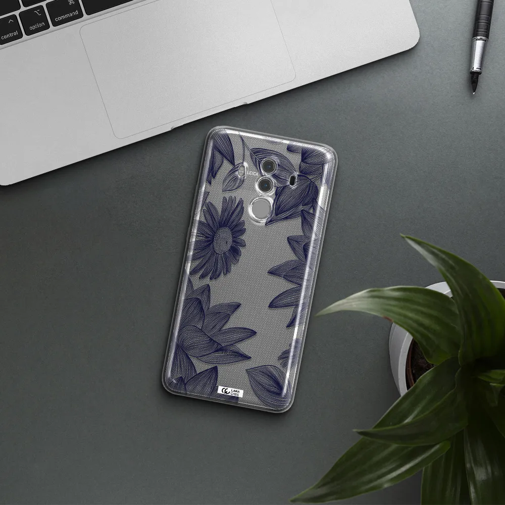 Blue Line Flower Huawei Mate 10 Pro Clear TPU Case