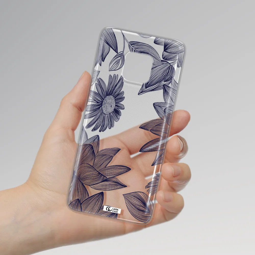 Blue Line Flower Huawei Mate 20 Pro Clear TPU Case