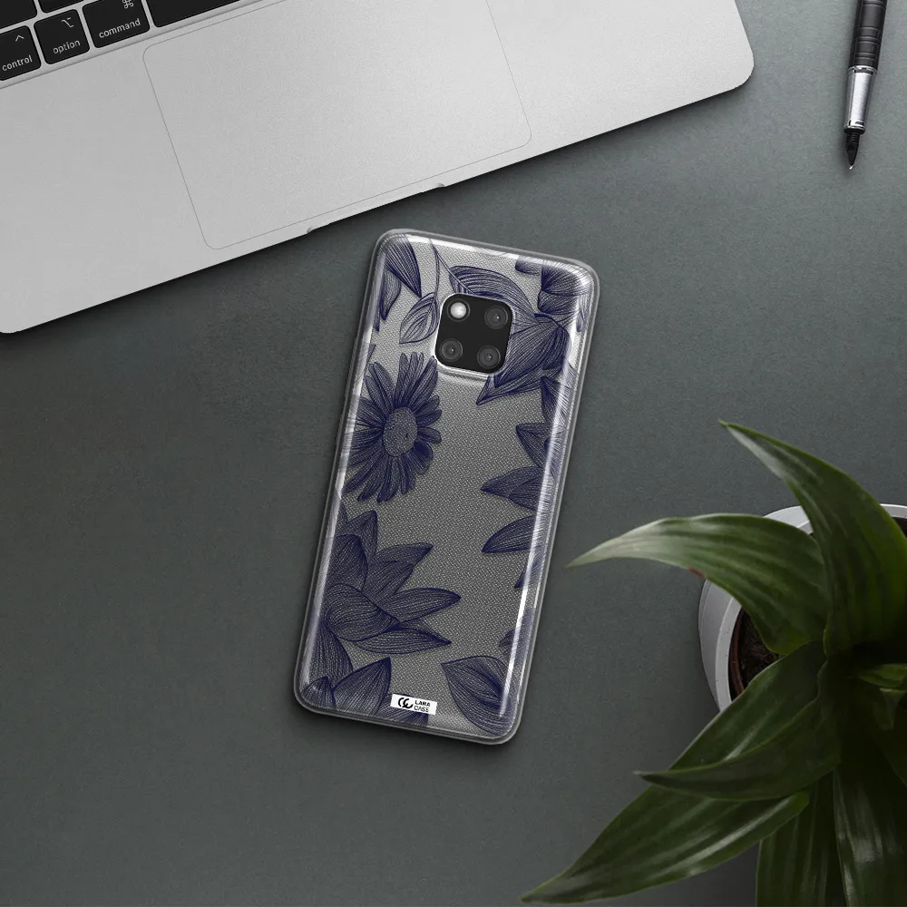 Blue Line Flower Huawei Mate 20 Pro Clear TPU Case