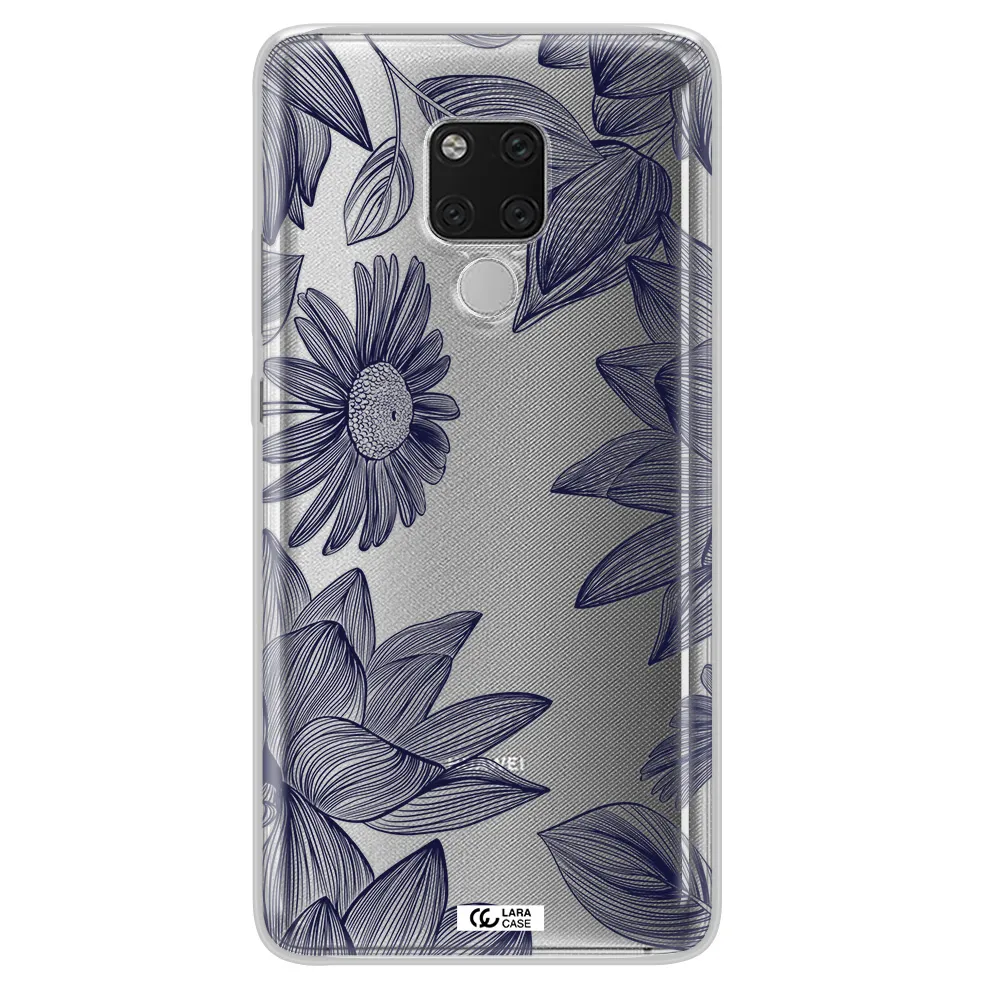 Blue Line Flower Huawei Mate 20X Clear TPU Case