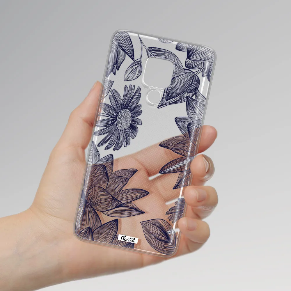 Blue Line Flower Huawei Mate 20X Clear TPU Case