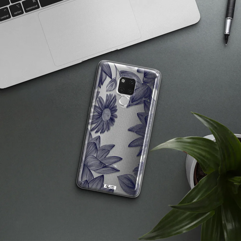 Blue Line Flower Huawei Mate 20X Clear TPU Case