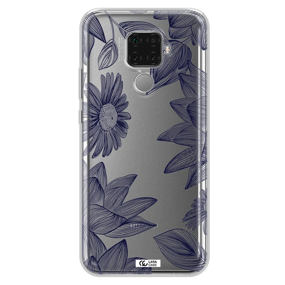 Blue Line Flower Huawei Mate 30 Lite Clear TPU Case