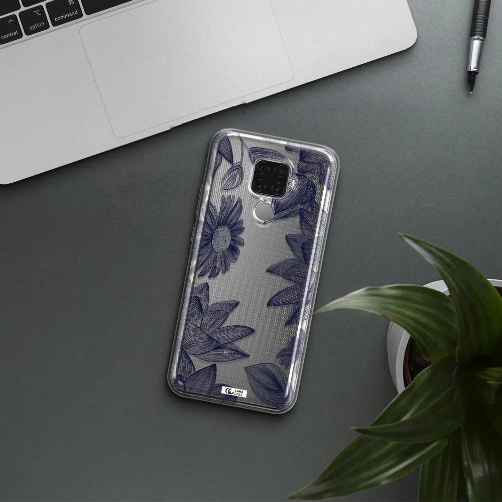 Blue Line Flower Huawei Mate 30 Lite Clear TPU Case