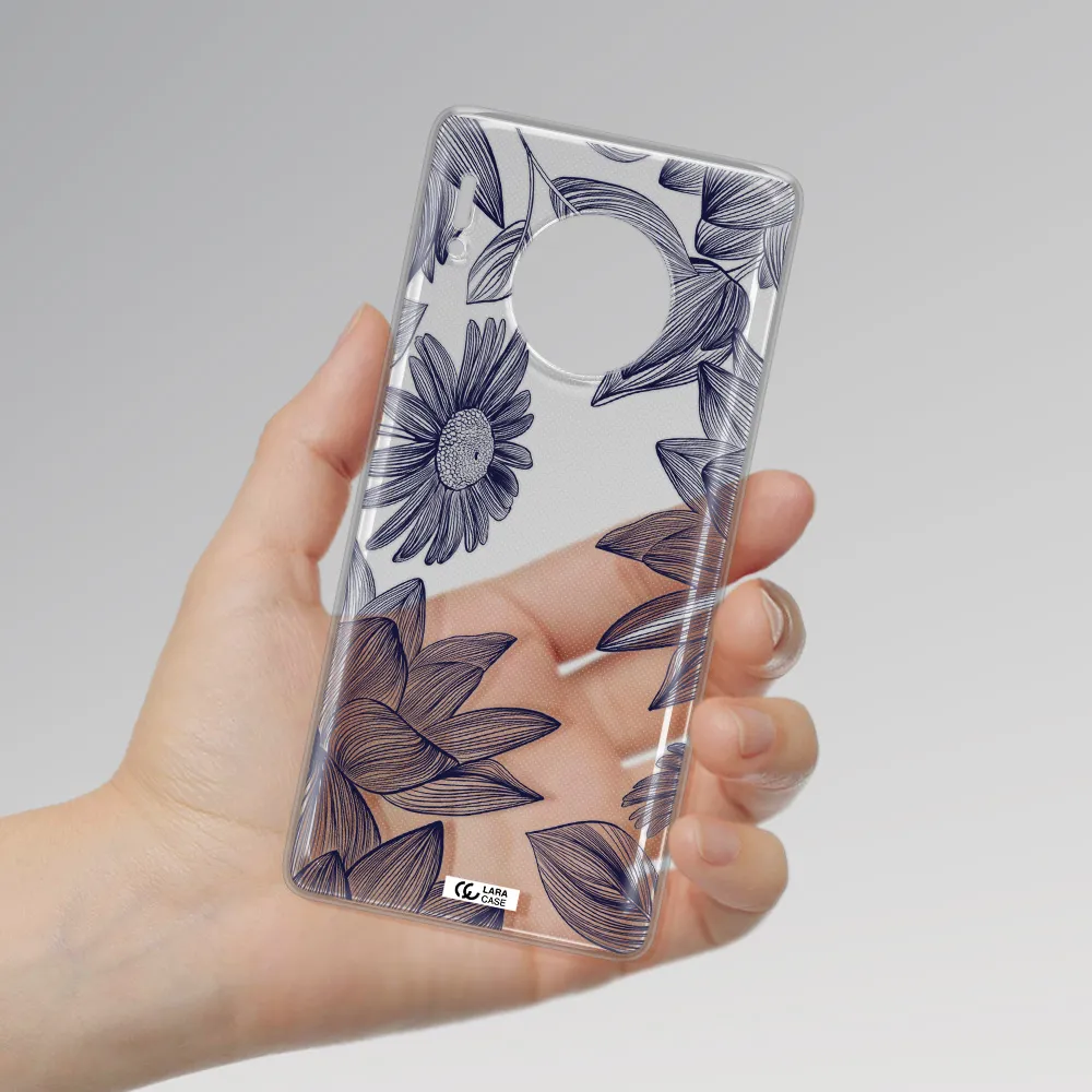 Blue Line Flower Huawei Mate 30 Pro Clear TPU Case