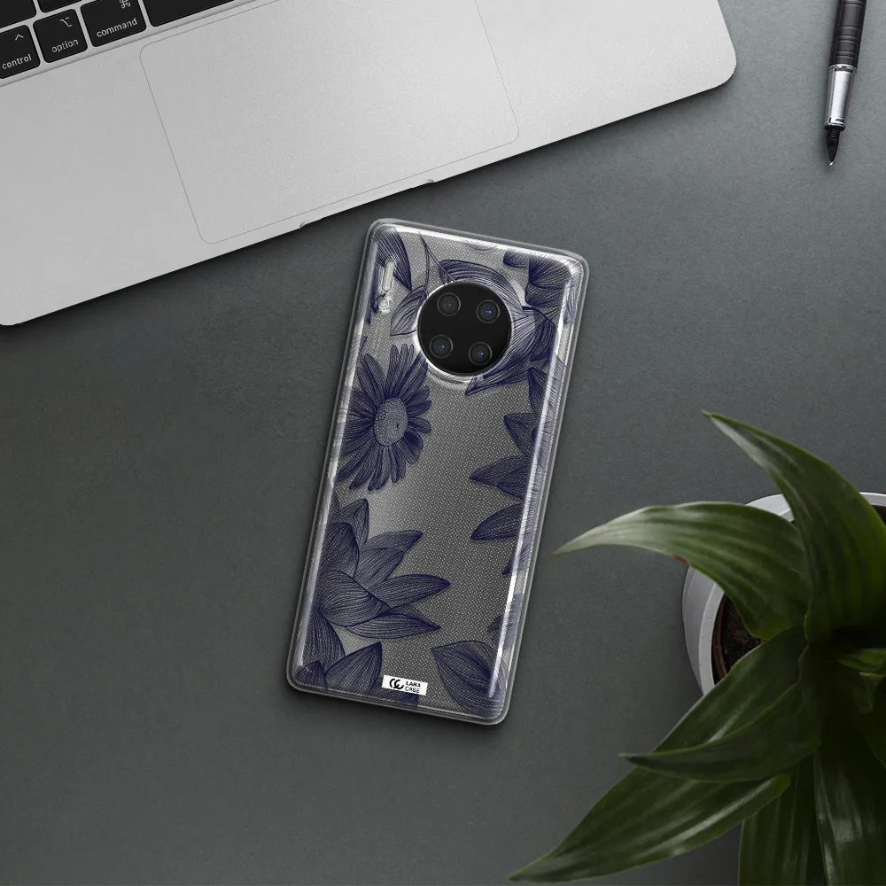 Blue Line Flower Huawei Mate 30 Pro Clear TPU Case