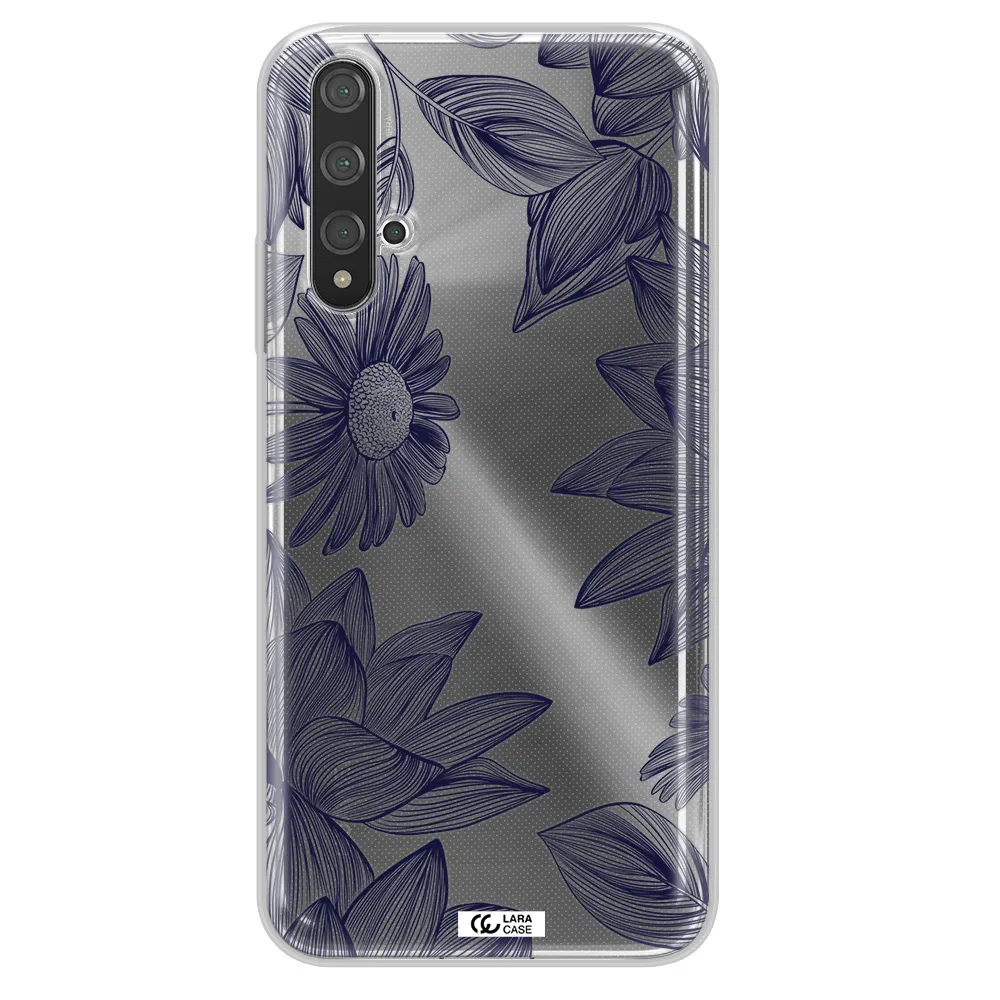 Blue Line Flower Huawei Nova 5t Clear TPU Case