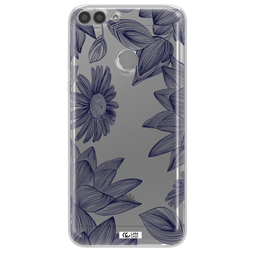 Blue Line Flower Huawei P Smart 2017 Clear TPU Case