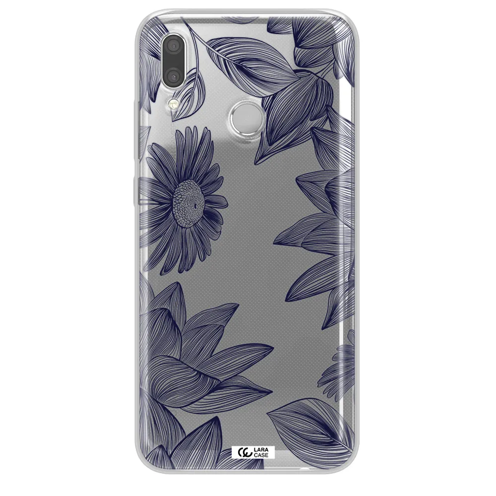 Blue Line Flower Huawei P Smart 2019 Clear TPU Case