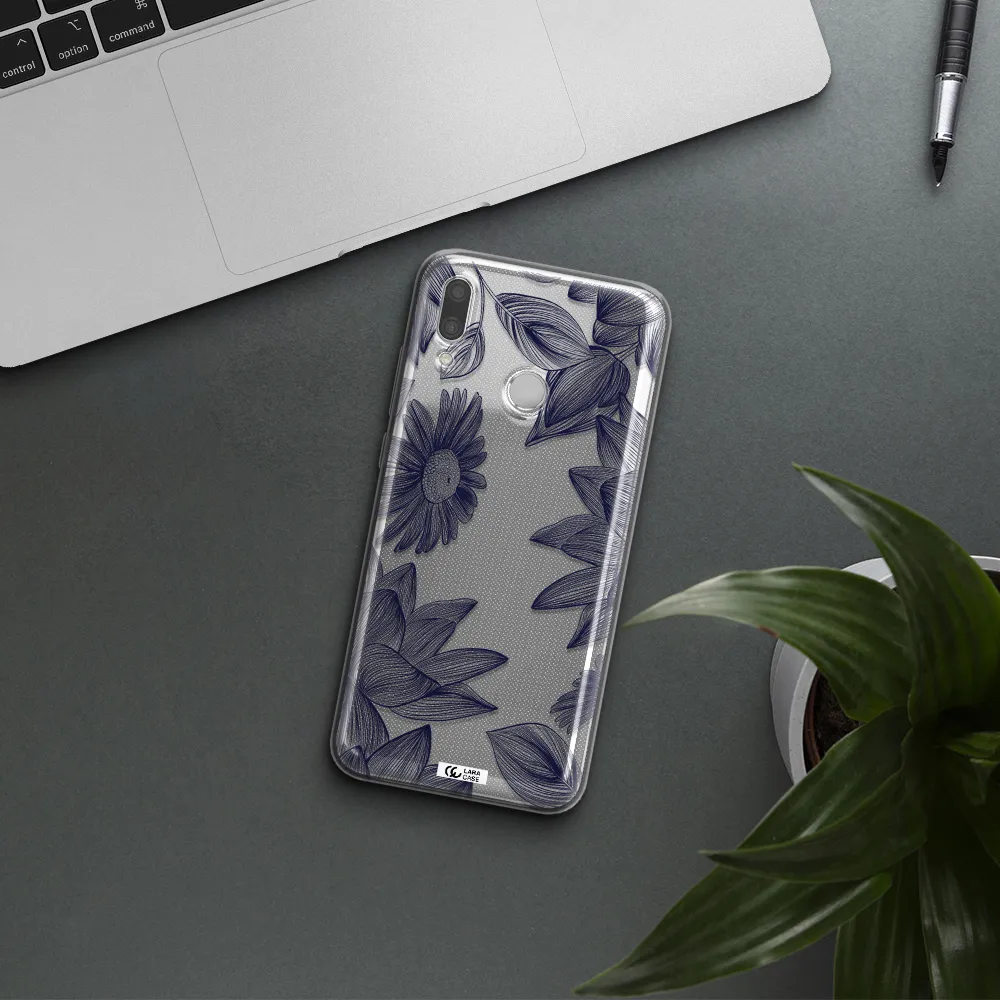 Blue Line Flower Huawei P Smart 2019 Clear TPU Case