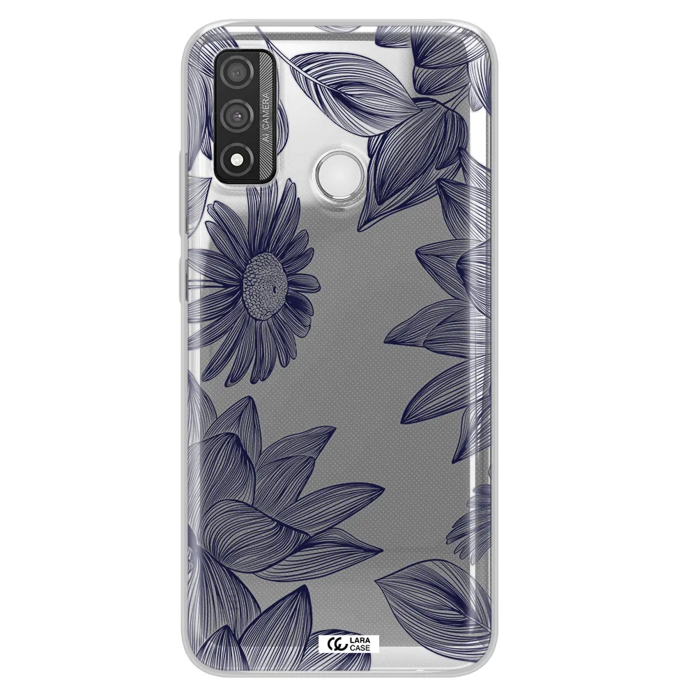 Blue Line Flower Huawei P Smart 2020 Clear TPU Case