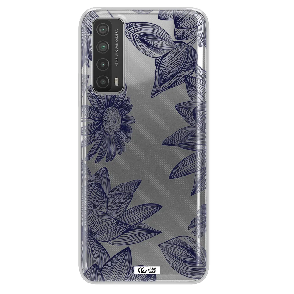 Blue Line Flower Huawei P Smart 2021 Clear TPU Case