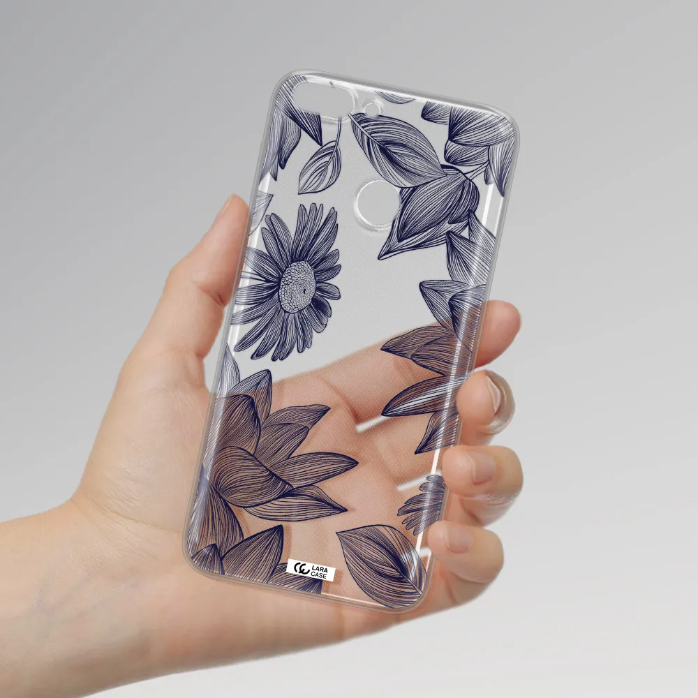 Blue Line Flower Huawei P Smart Clear TPU Case