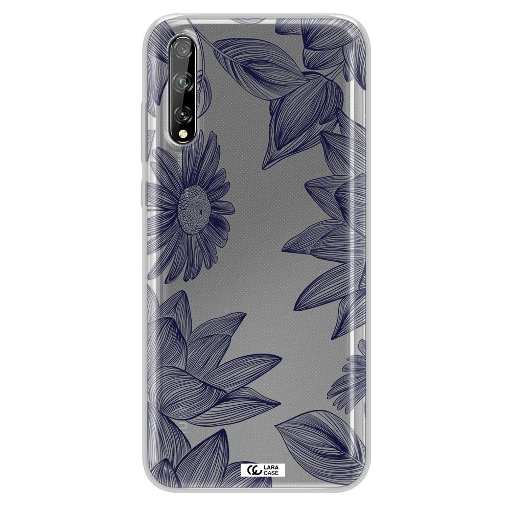 Blue Line Flower Huawei P Smart S Clear TPU Case