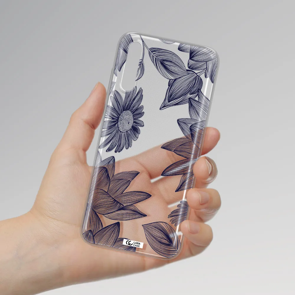 Blue Line Flower Huawei P Smart S Clear TPU Case