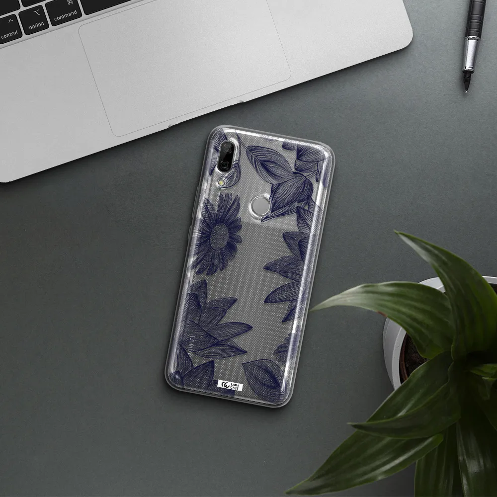 Blue Line Flower Huawei P Smart Z Clear TPU Case