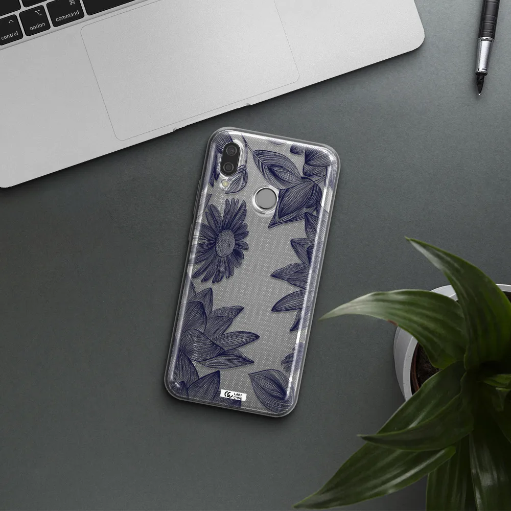 Blue Line Flower Huawei P20 Lite Clear TPU Case