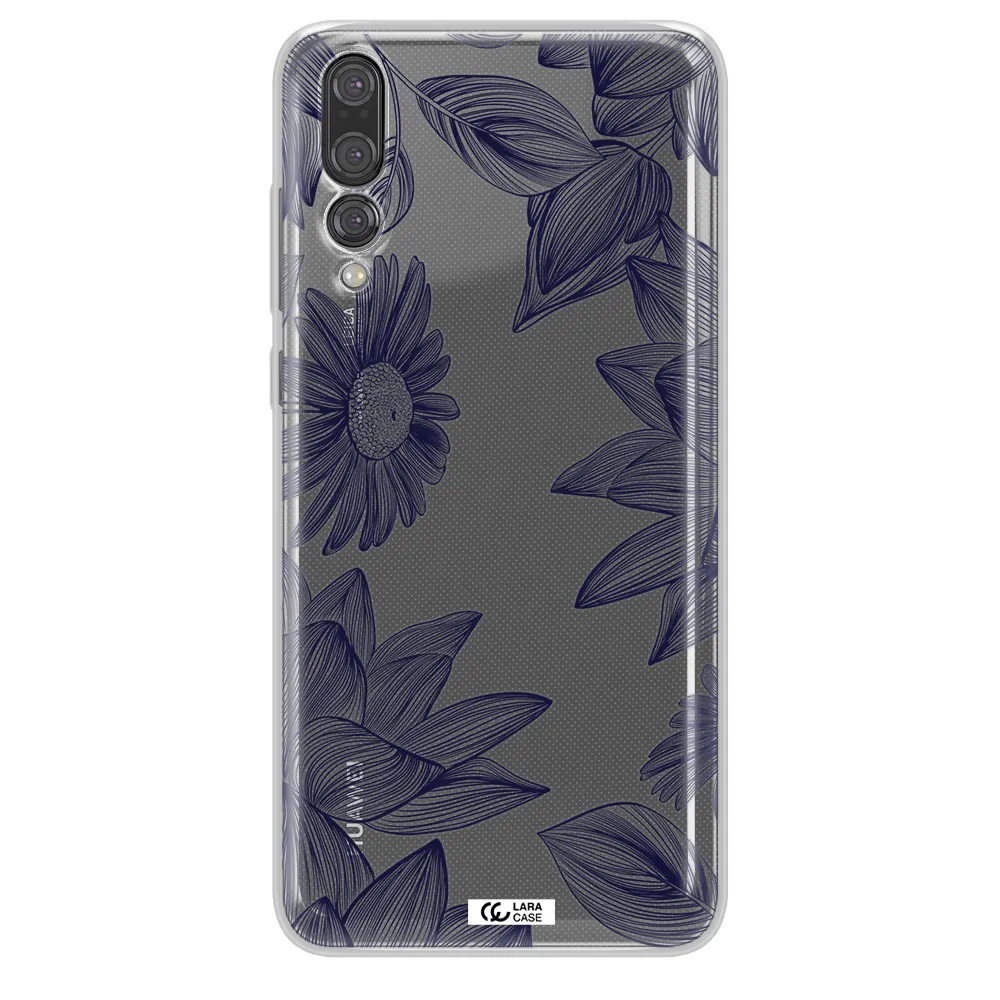 Blue Line Flower Huawei P20 Pro Clear TPU Case