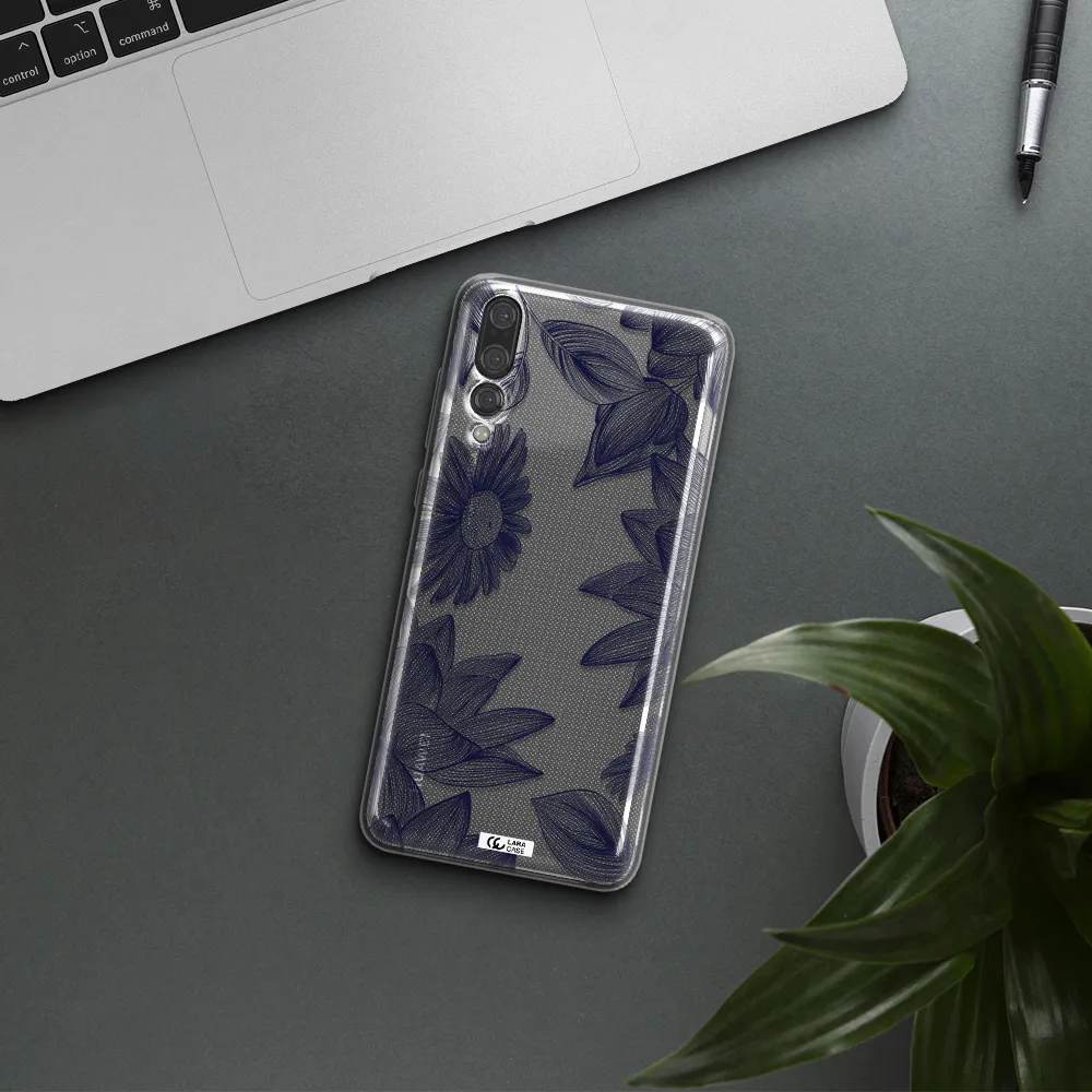 Blue Line Flower Huawei P20 Pro Clear TPU Case
