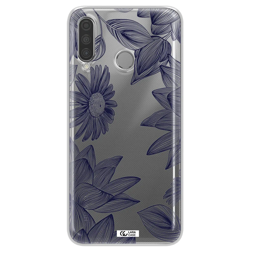 Blue Line Flower Huawei P30 Lite Clear TPU Case