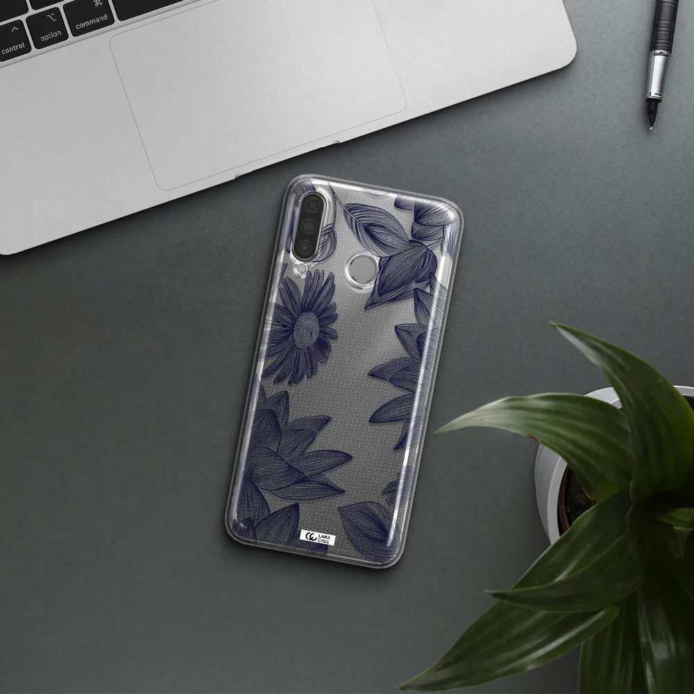 Blue Line Flower Huawei P30 Lite Clear TPU Case