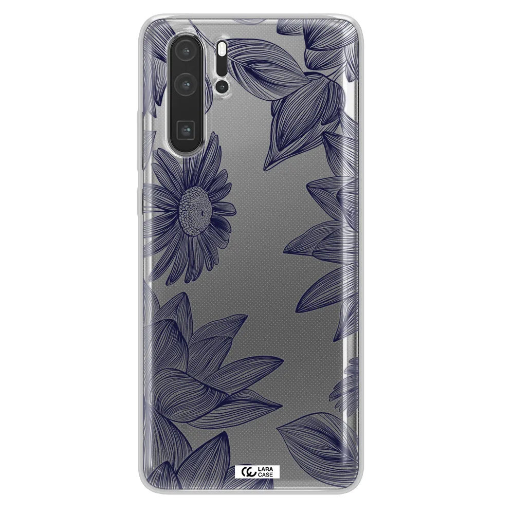 Blue Line Flower Huawei P30 Pro Clear TPU Case