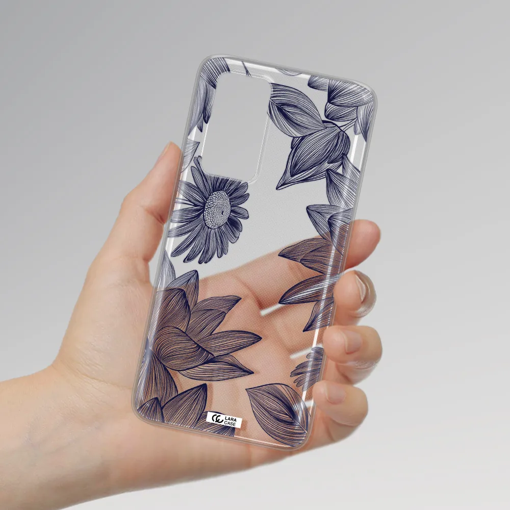 Blue Line Flower Huawei P40 Clear TPU Case