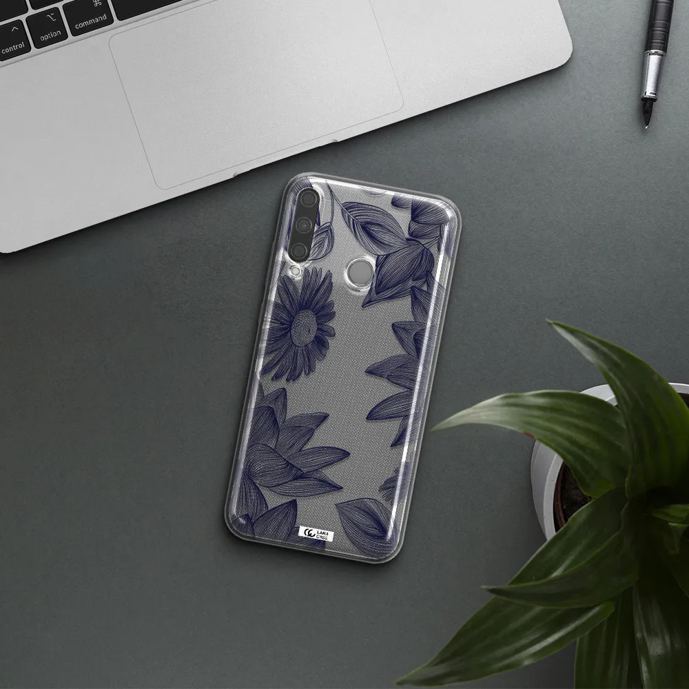 Blue Line Flower Huawei P40 Lite E Clear TPU Case