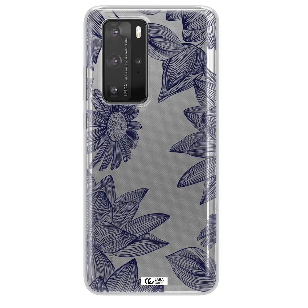 Blue Line Flower Huawei P40 Pro Clear TPU Case