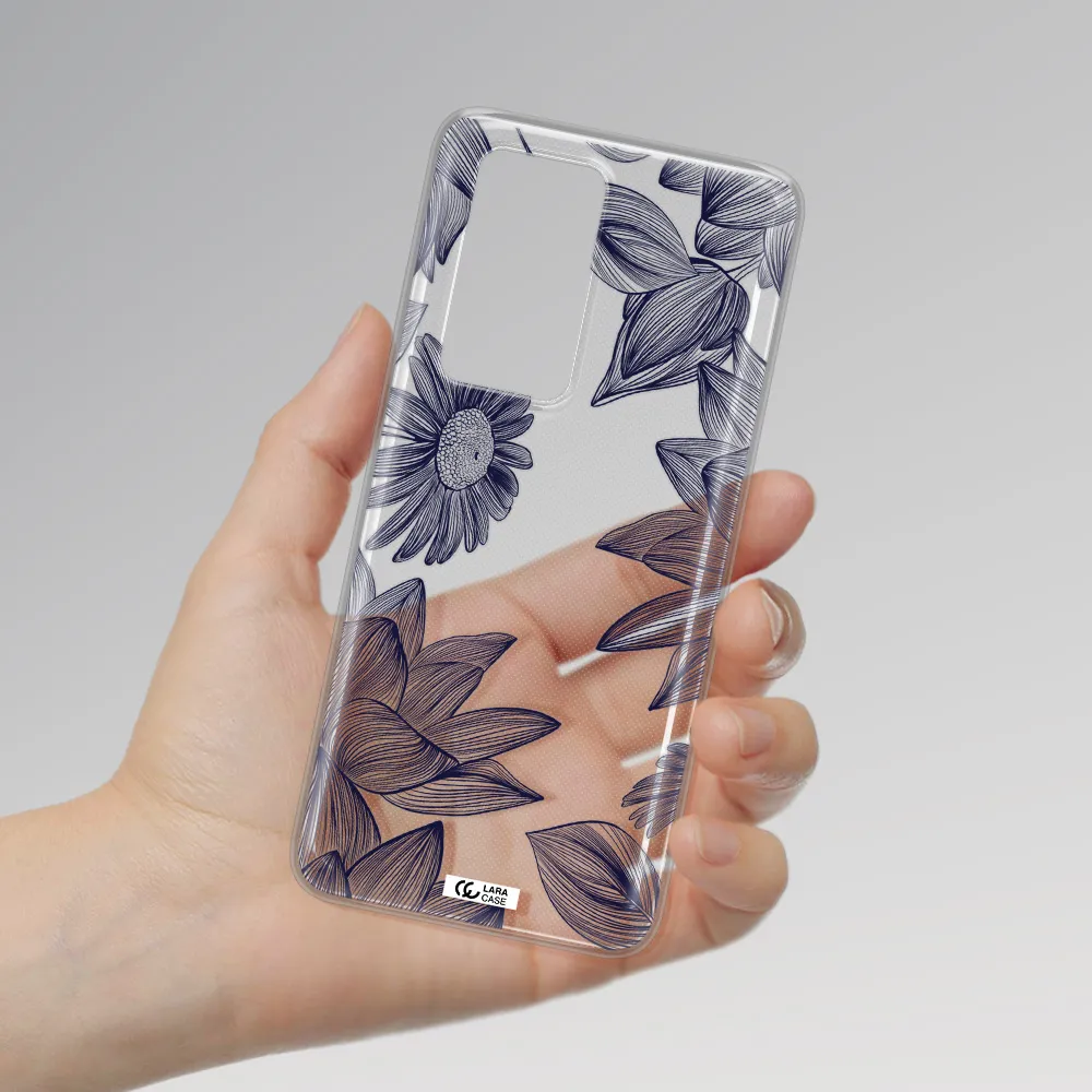 Blue Line Flower Huawei P40 Pro Clear TPU Case