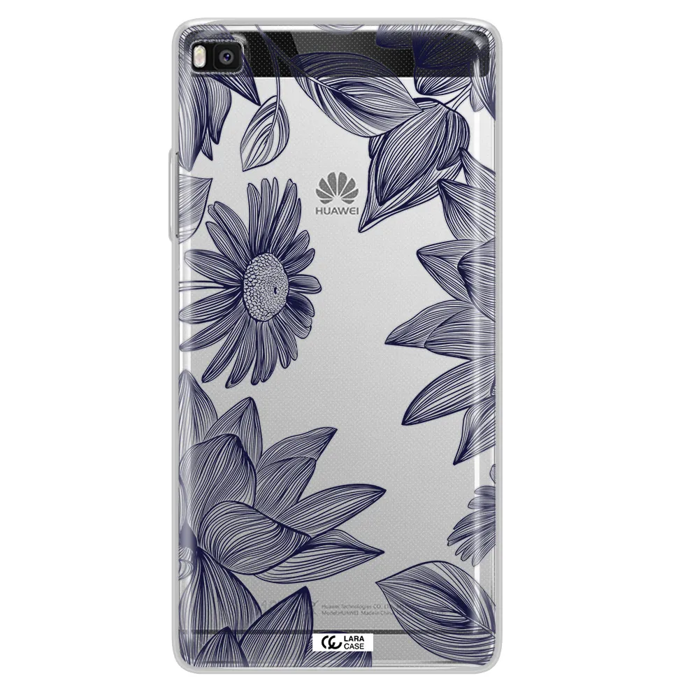 Blue Line Flower Huawei P8 Clear TPU Case