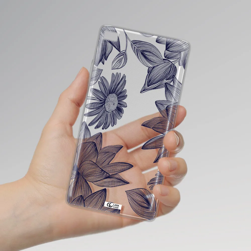 Blue Line Flower Huawei P8 Clear TPU Case