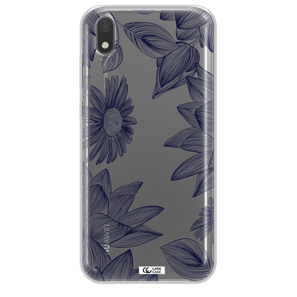 Blue Line Flower Huawei Y5 2019 Clear TPU Case
