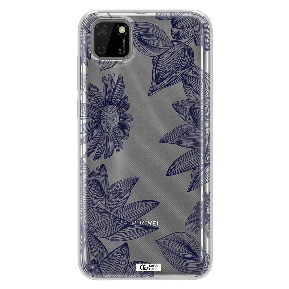 Blue Line Flower Huawei Y5P Clear TPU Case