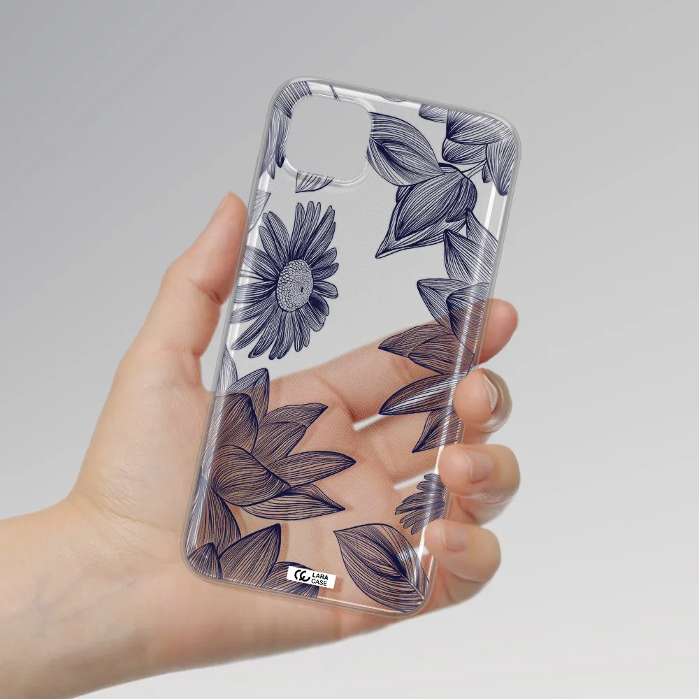 Blue Line Flower Huawei Y5P Clear TPU Case